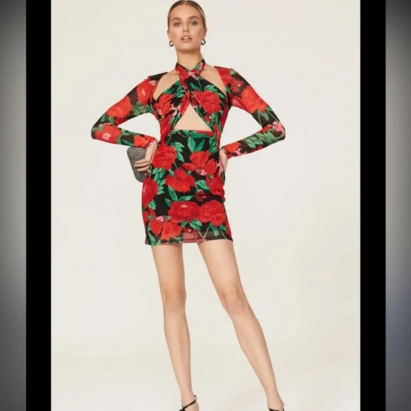 open lace back dress Vintage Red Floral Mesh Midi Dress (M) – Oh Leeloo